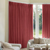 Red Mason Triple Weave custom blackout curtains styled in a living room.